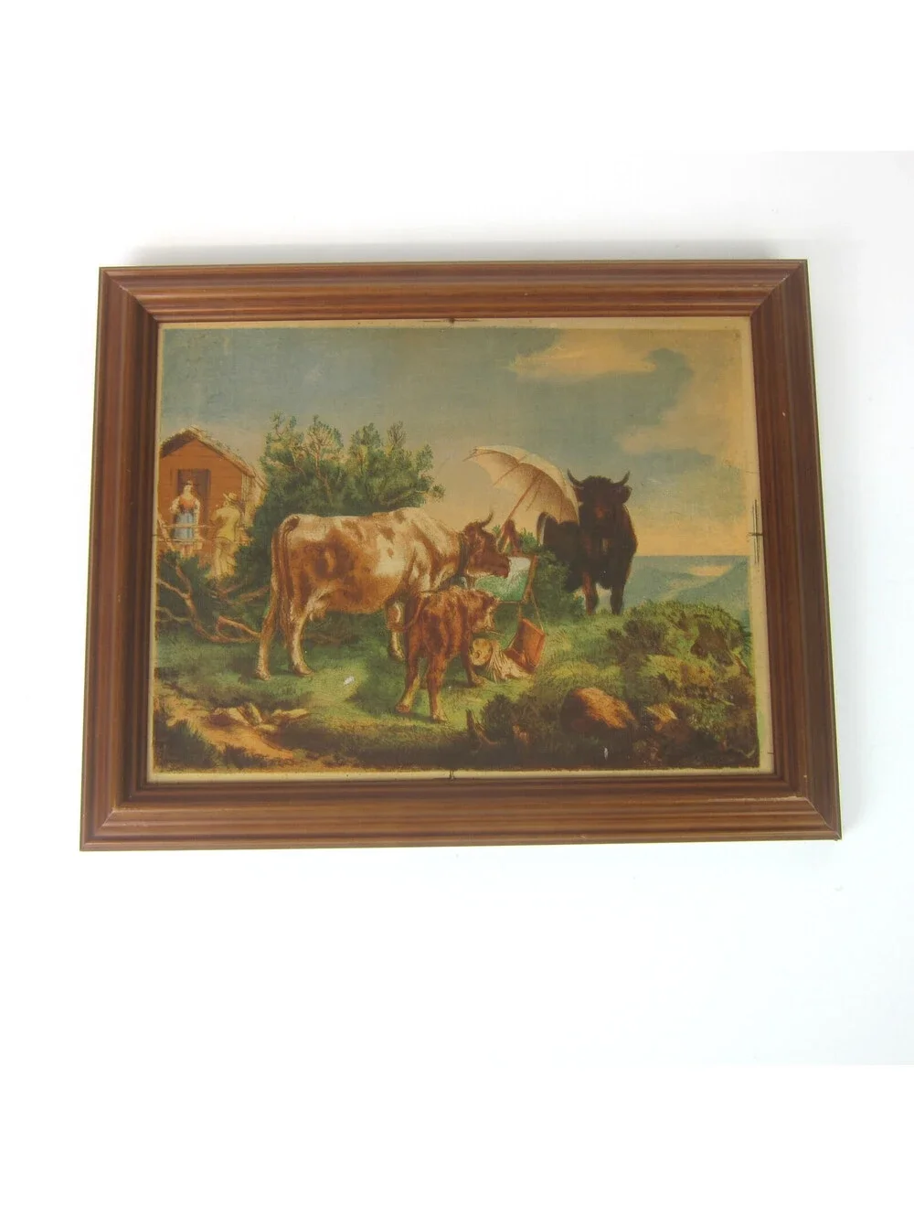 Antique Chromolithograph Art Print Cow As Painter 12x10 Frame Josef Julius Durst